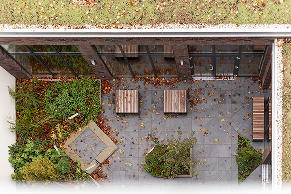 Sicht in den Innenhof des katholischen Stadthauses Oberhausen