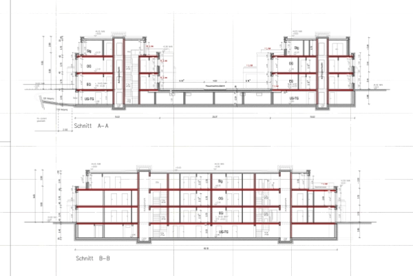 Bauplan des kommenden Mehrfamilienhauses im Klosterpark in Oberhausen Sterkrade.